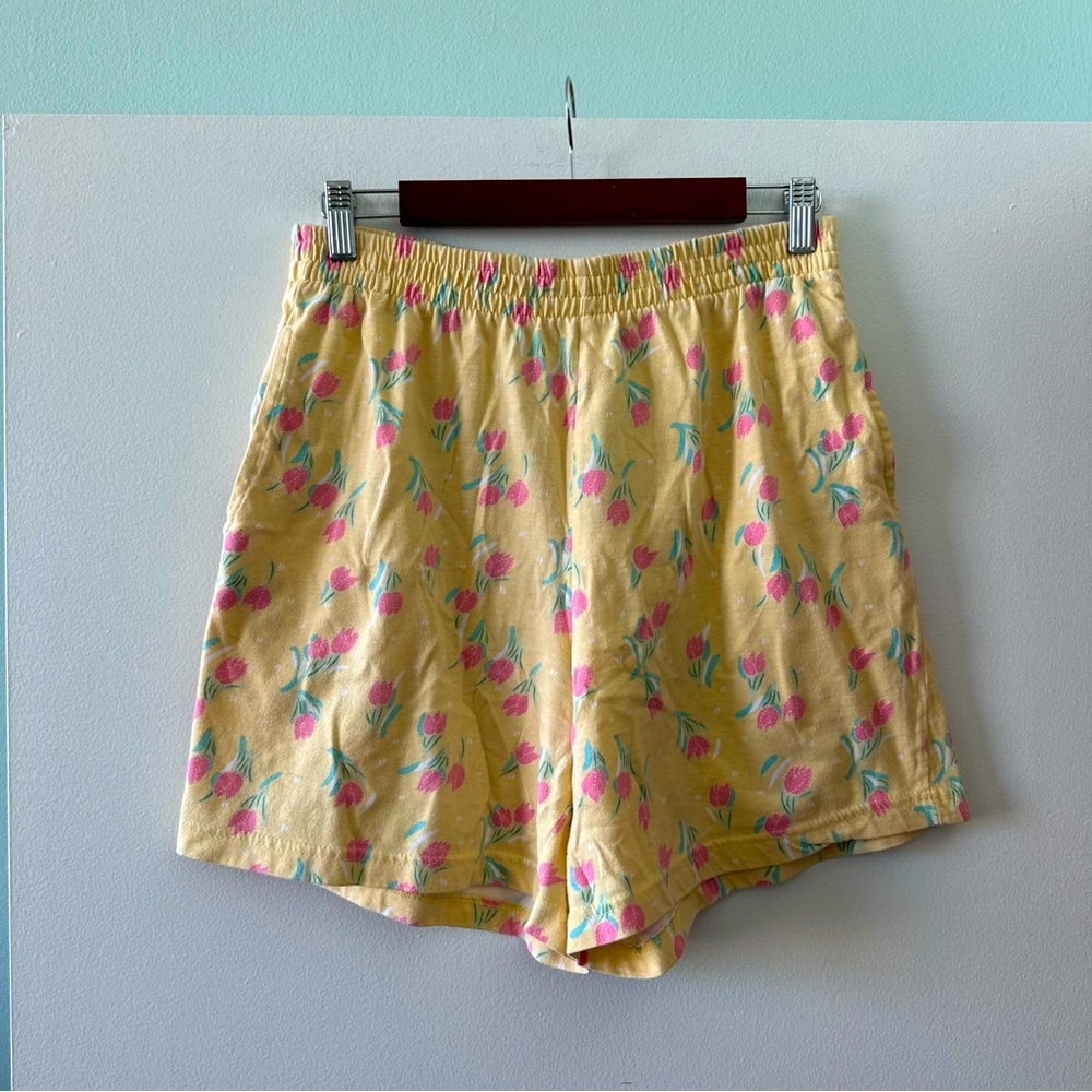 Vintage pale yellow with pink roses soft sweat shorts